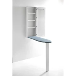 Platico pensile con asse da stiro laccato bianco opaco anta con specchio h120 l40 p18 cm