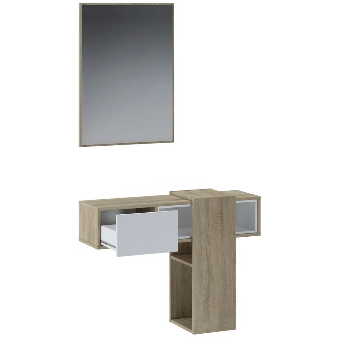 Play Wood mobile Ingresso Sospeso con Specchio e cassetto finitura Rovere, 100 x 31.2 x h 75 cm