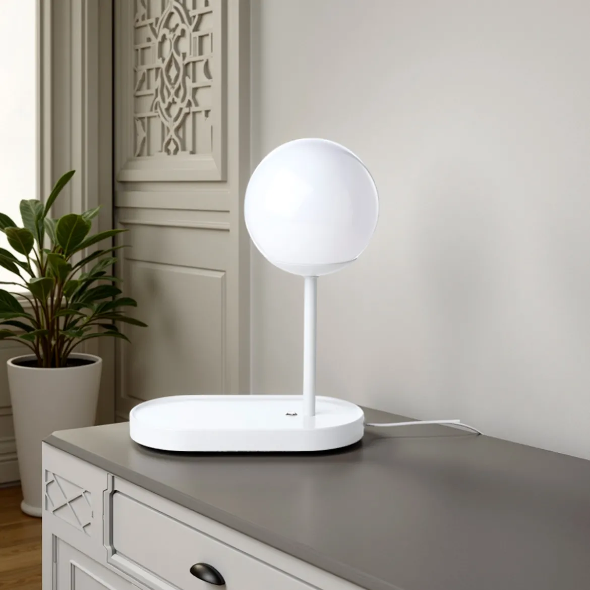 Pogo gigo lampada da tavolo in acciaio bianco opaco accensione touch con presa usb 26x14 h33 cm