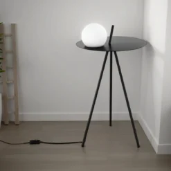 Polo lampada / tavolino / comodino acciaio nero opaco con lampada in vetro integrata d42xh70 cm