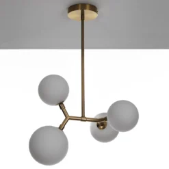 Poodle lampadario in acciaio ottone opaco e vetro bianco opaco 40x32xh65 cm