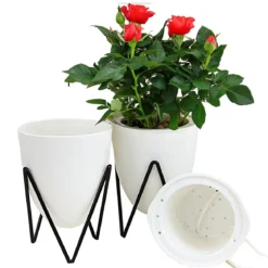 Poppy large vaso autoinnaffiante per esterno e interno ninfa large bianco opaco e acciaio nero opaco d19xh23 cm