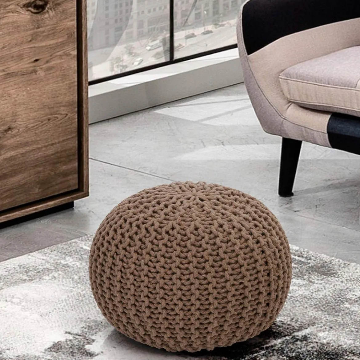 Posh beige pouf 100% cotone beige d43xh34 cm