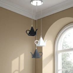 Pot lampadario in resina nera bianca e grigia h100 d35 cm