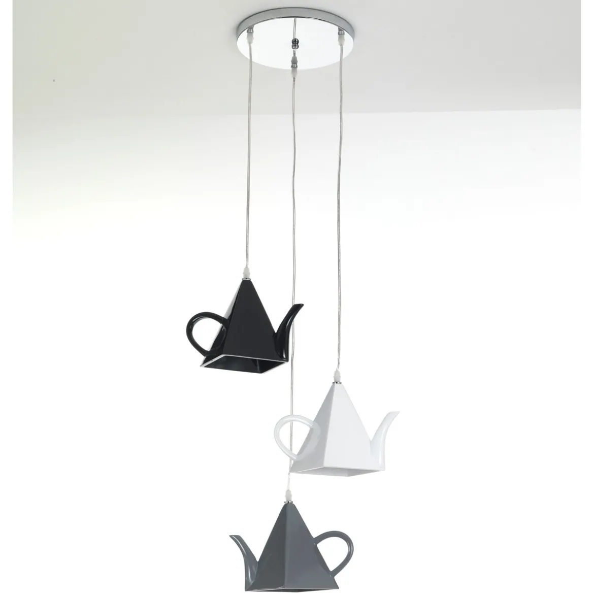 Pot lampadario in resina nera bianca e grigia h100 d35 cm