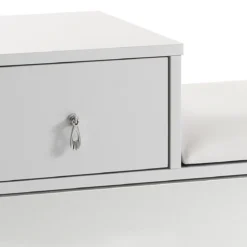 Pratiko-a scarpiera / panca in mdf laccata bianco opaco 2 ante a specchio e 1 cassetto 90x34xh85 cm