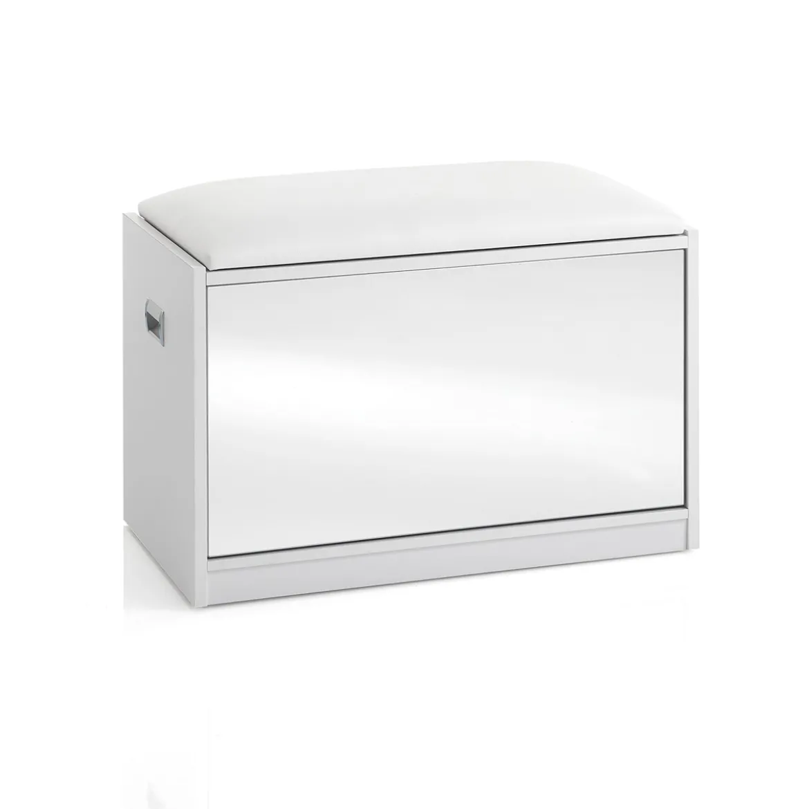 Pratiko-c scarpiera / panca in mdf finitura bianco opaco cuscino in pelle sintetica bianco anta a specchio cm h44 l63 p34