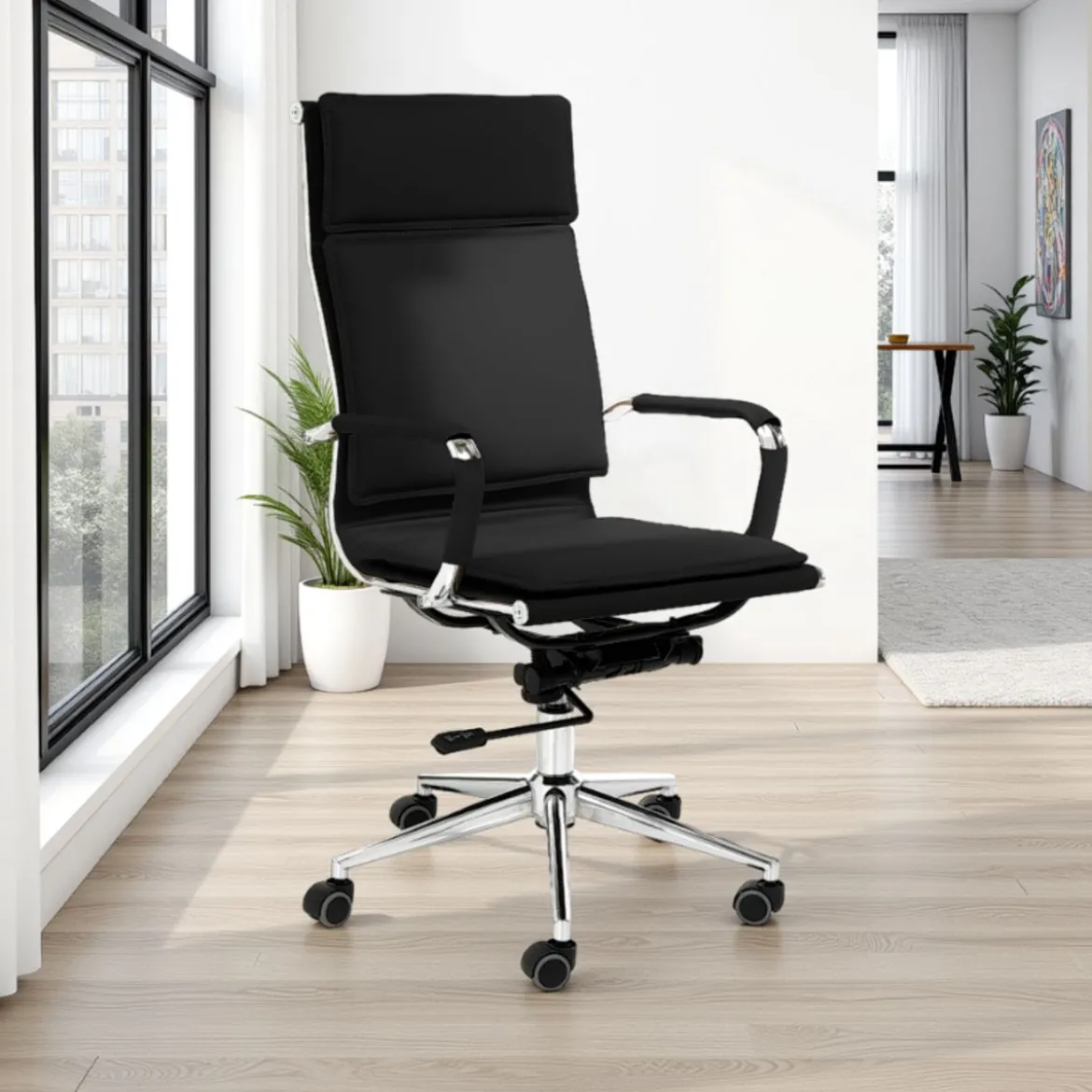 Premier black sedia da ufficio regolabile e girevole in pelle sintetica nera con ruote 57x66 h110/120 cm