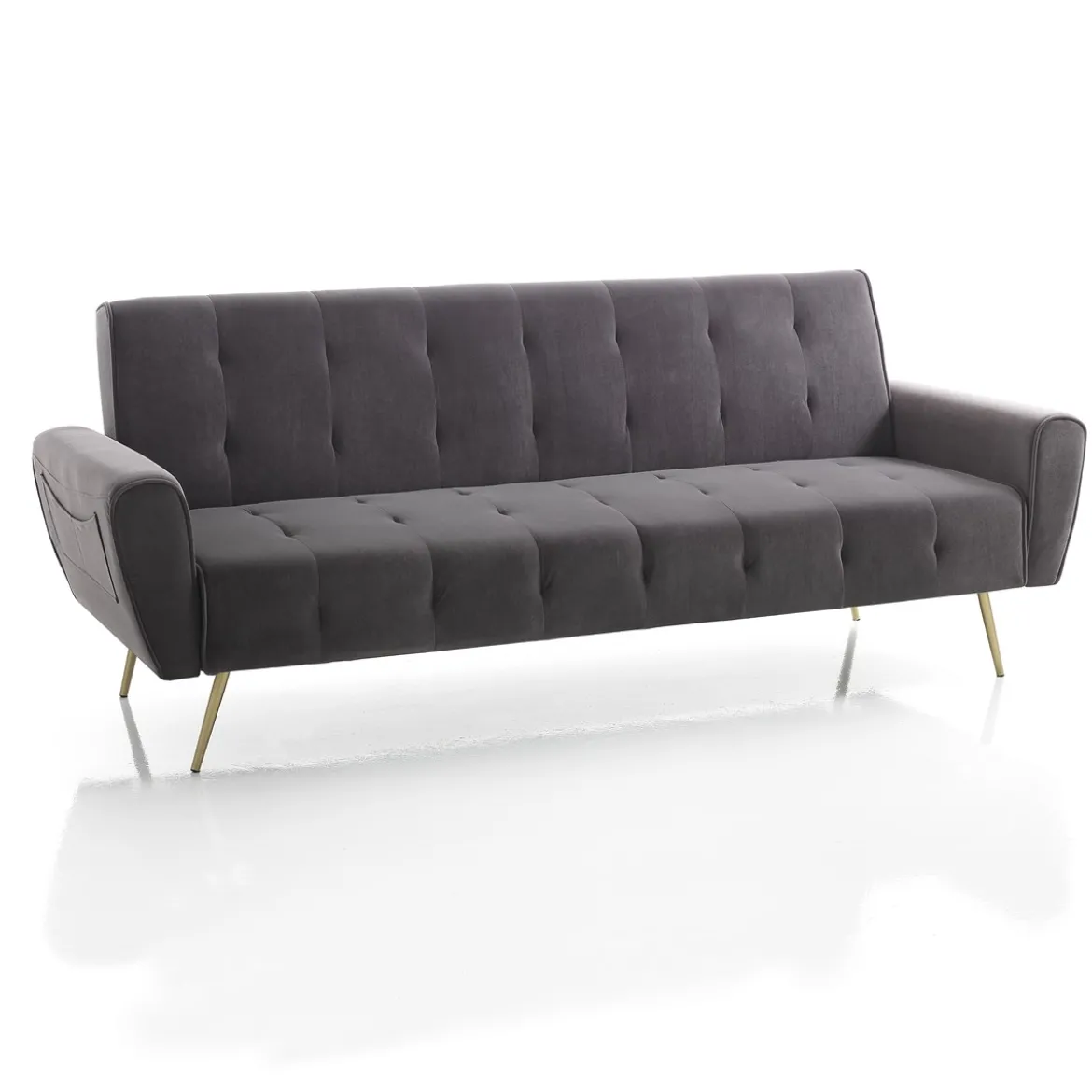 Premier divano letto braccioli con tasche tessuto microfibra grigio scuro
