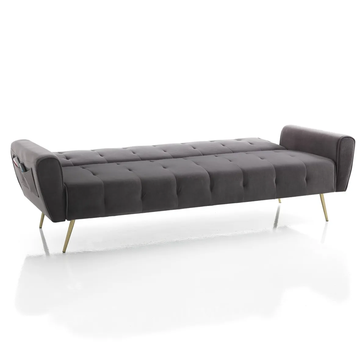 Premier divano letto braccioli con tasche tessuto microfibra grigio scuro