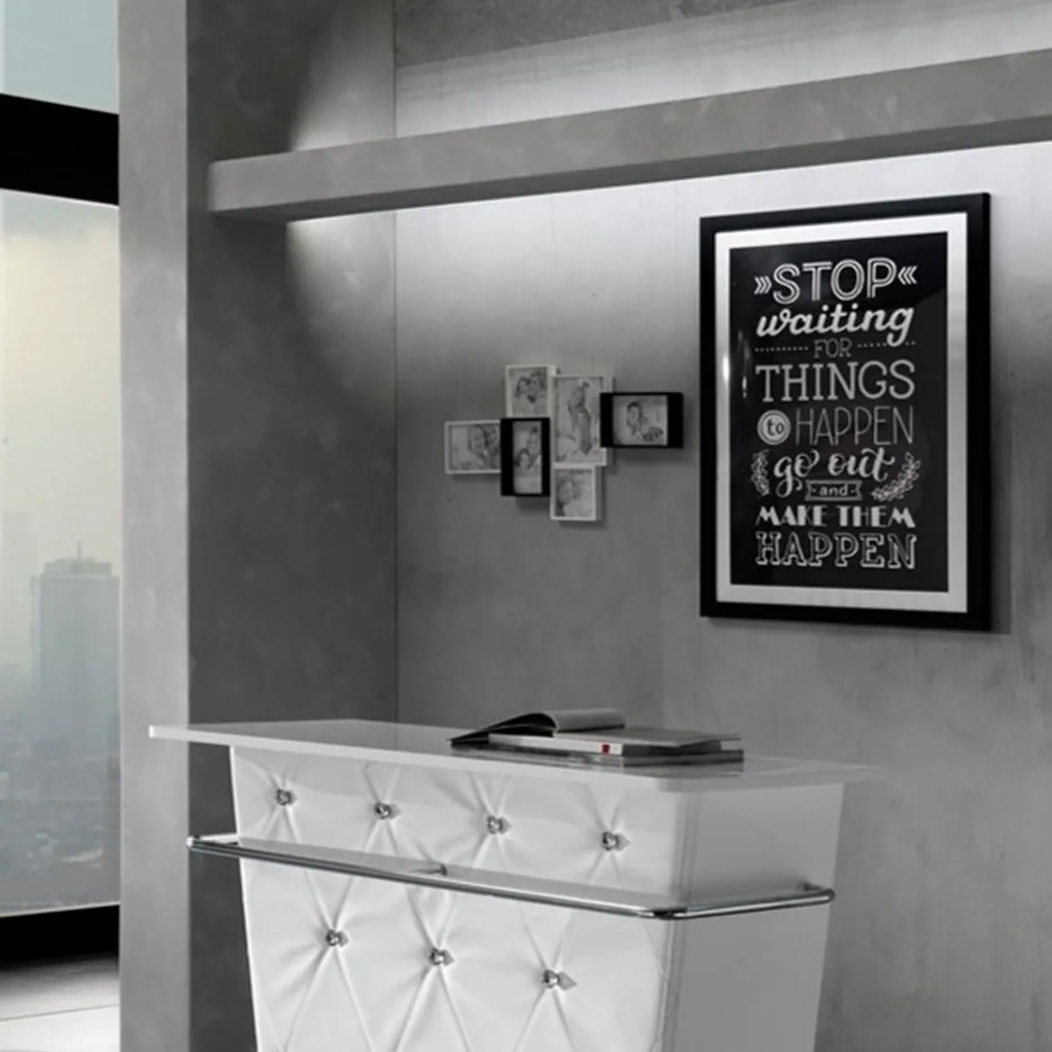 Quadro stop waiting for… cornice laccata nera cm h77 l57 p25