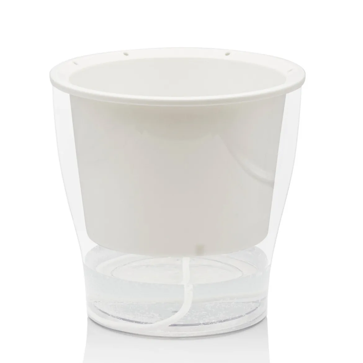 Raffy medium vaso autoinnaffiante per esterno e interno fiordaliso medium di bianco opaco e trasparente d17.3xh17 cm