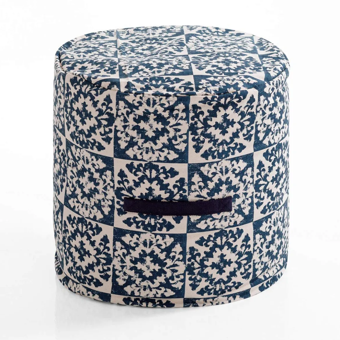 Ramon pouf rotondo rivestimento 100% cotone blu decorato d45xh45 cm