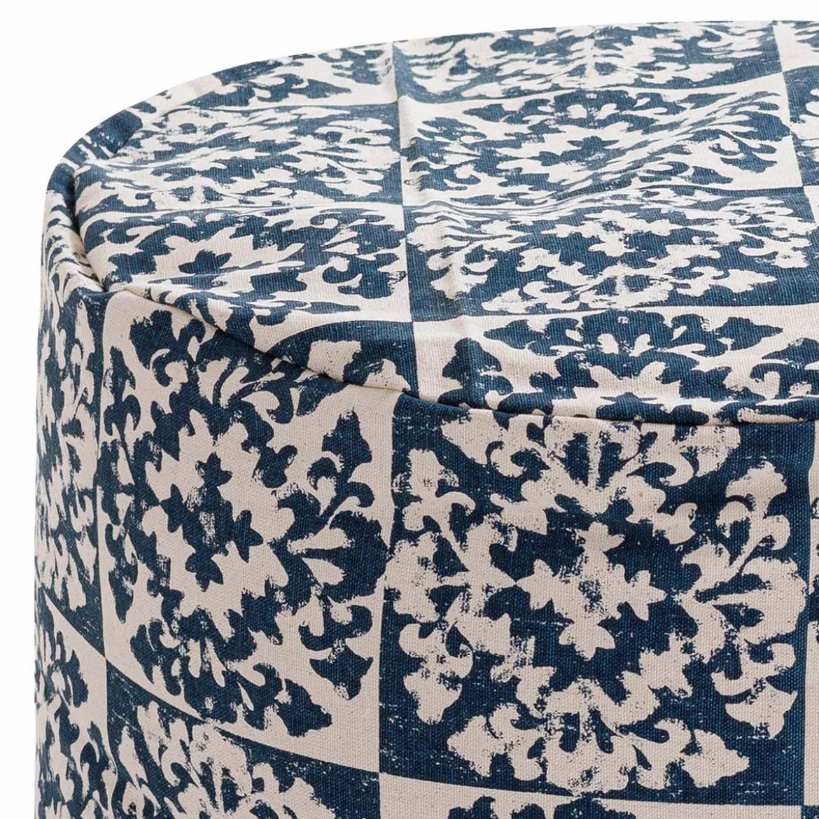Ramon pouf rotondo rivestimento 100% cotone blu decorato d45xh45 cm