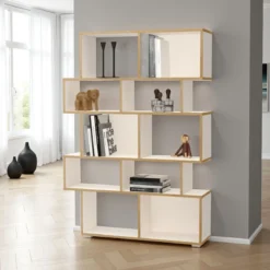 Random-b libreria bianca opaco con bordo in rovere reversibile 115x28xh164 cm