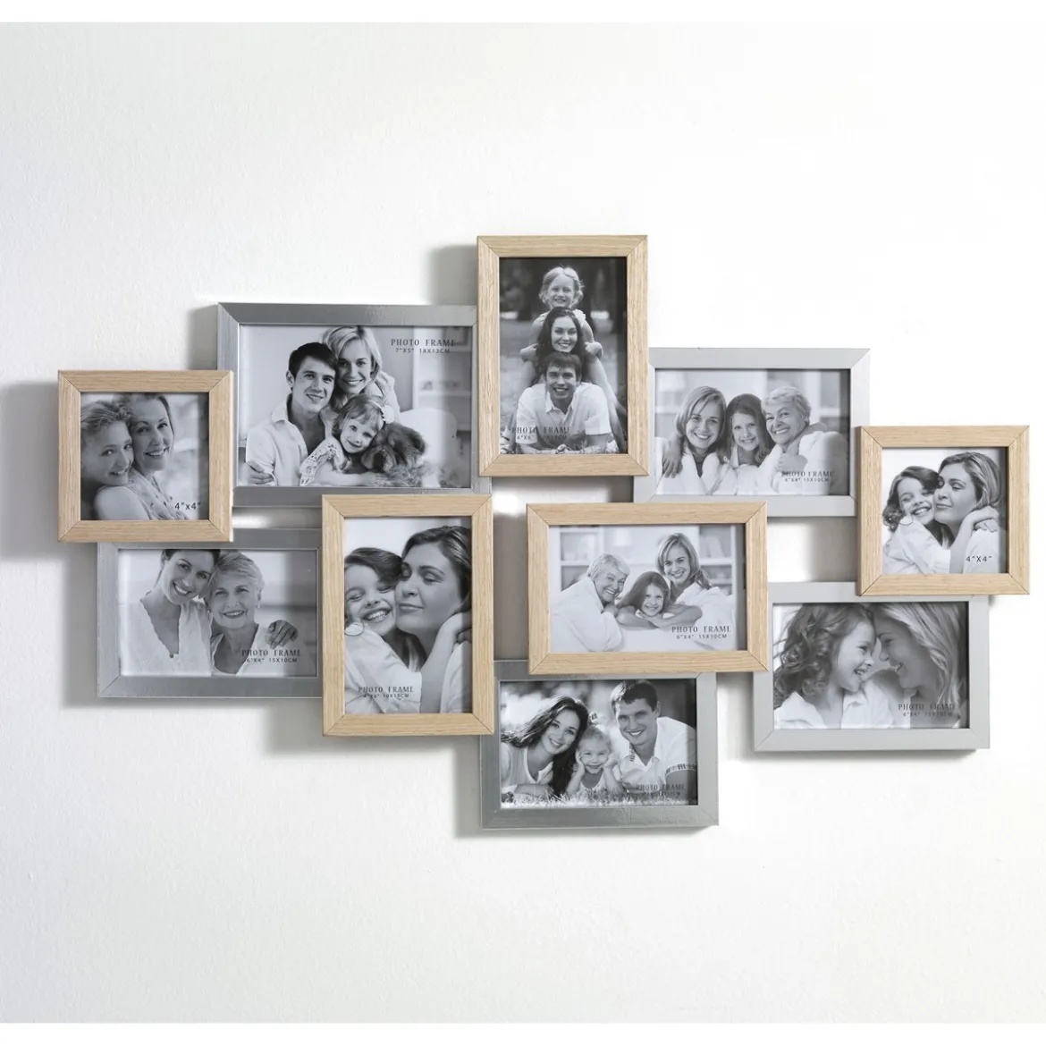 Random 10fb porta foto in legno massello finitura rovere e argento 70x43cm