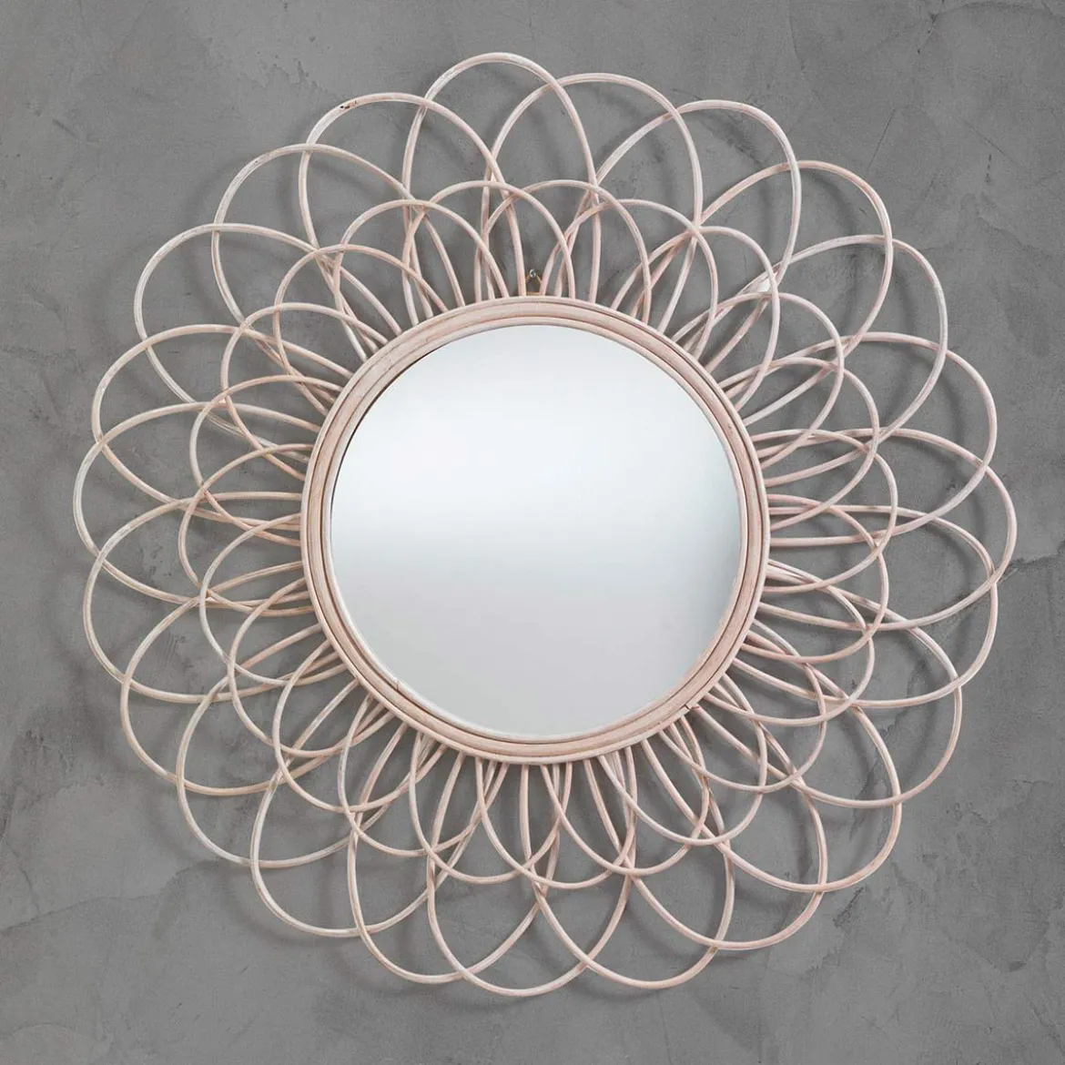 Ranjan specchio da parete trex in rattan colore naturale d90 cm