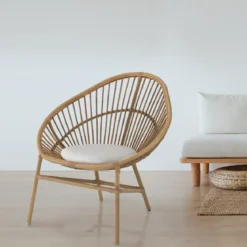 Ras poltroncina in rattan e cotone cm l.90 x p.80 x h.89