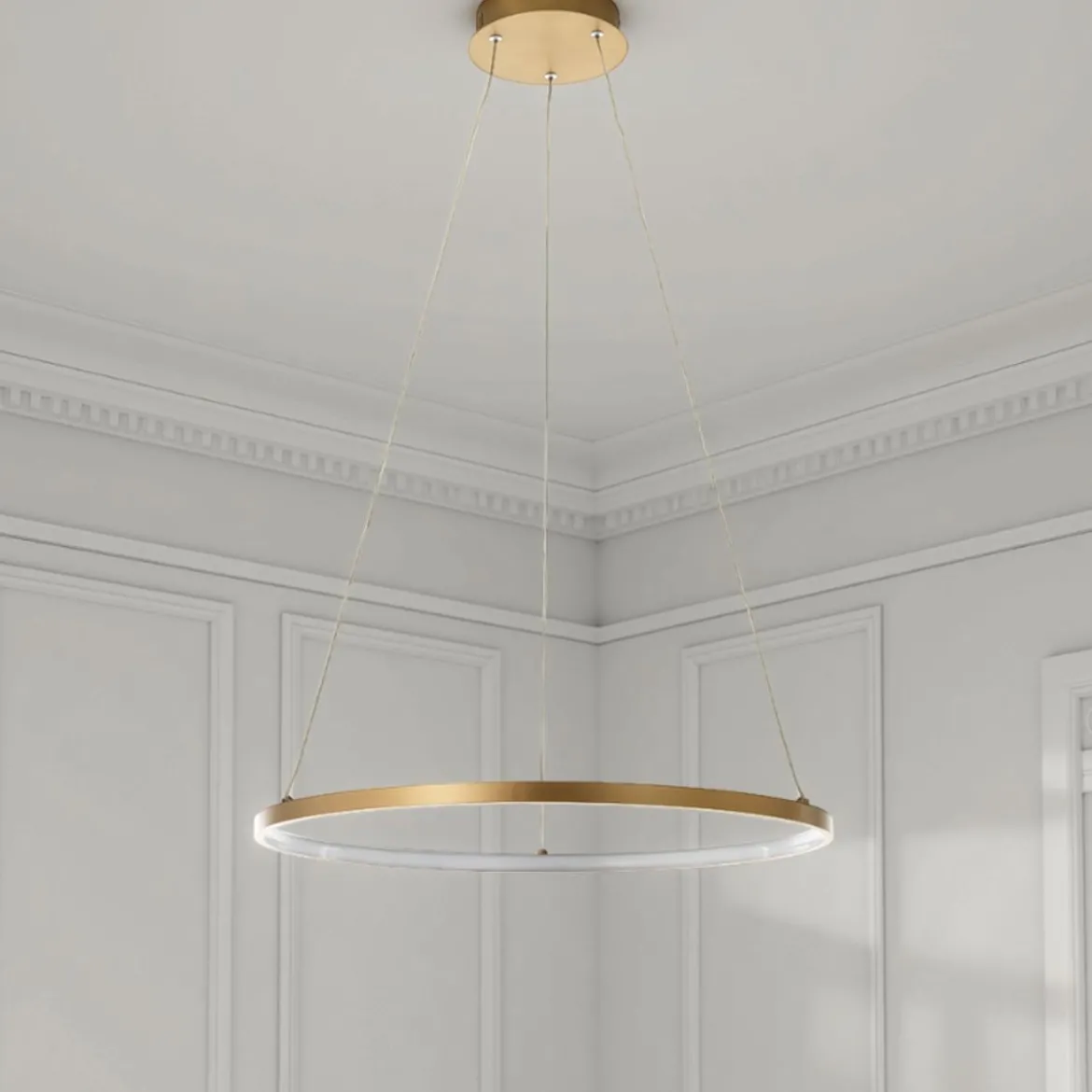 Ring gold lampadario oro in allumino oro satinato con filo regolabile d60 h92 cm
