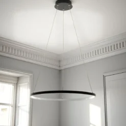 Ring lampadario led in allumino nero opaco con filo regolabile d60 h92 cm