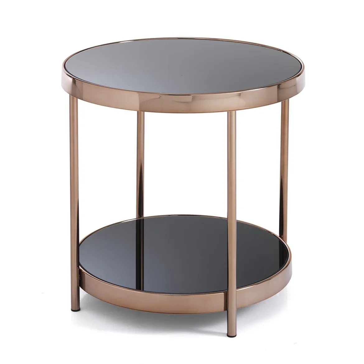 Rings rose gold tavolino comodino in metallo finitura oro rosa piani in vetro temprato nero d45 h48 cm