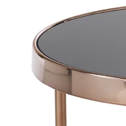 Rings rose gold tavolino comodino in metallo finitura oro rosa piani in vetro temprato nero d45 h48 cm