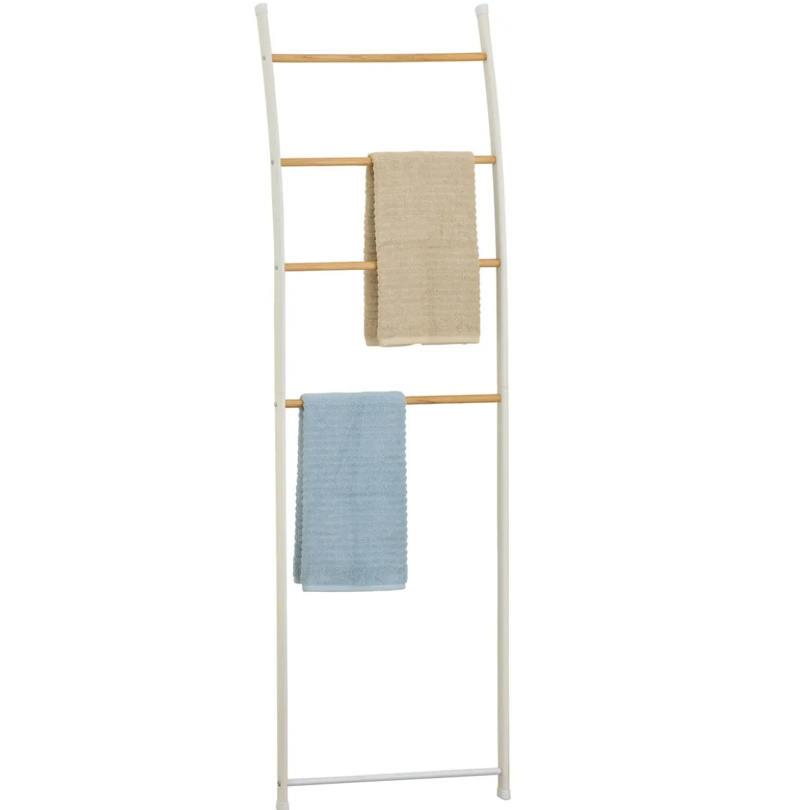 Rino scala decorativa porta asciugamani in metallo bianco opaco e legno finitura rovere 48x10xh154 cm
