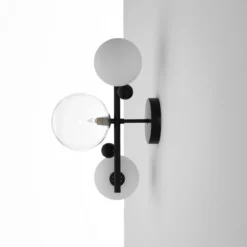 Roy lampadario / applique acciaio verniciato nero opaco 3 sfere in vetro 41x27xh27 cm