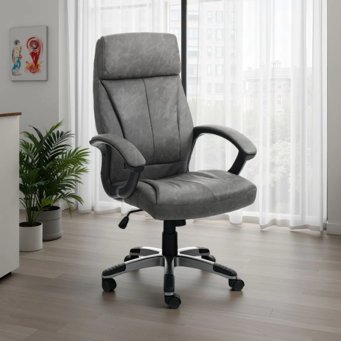 Rye grey sedia da ufficio regolabile e girevole in pelle sintetica grigio effetto invecchiato 64x63 h111/121 cm