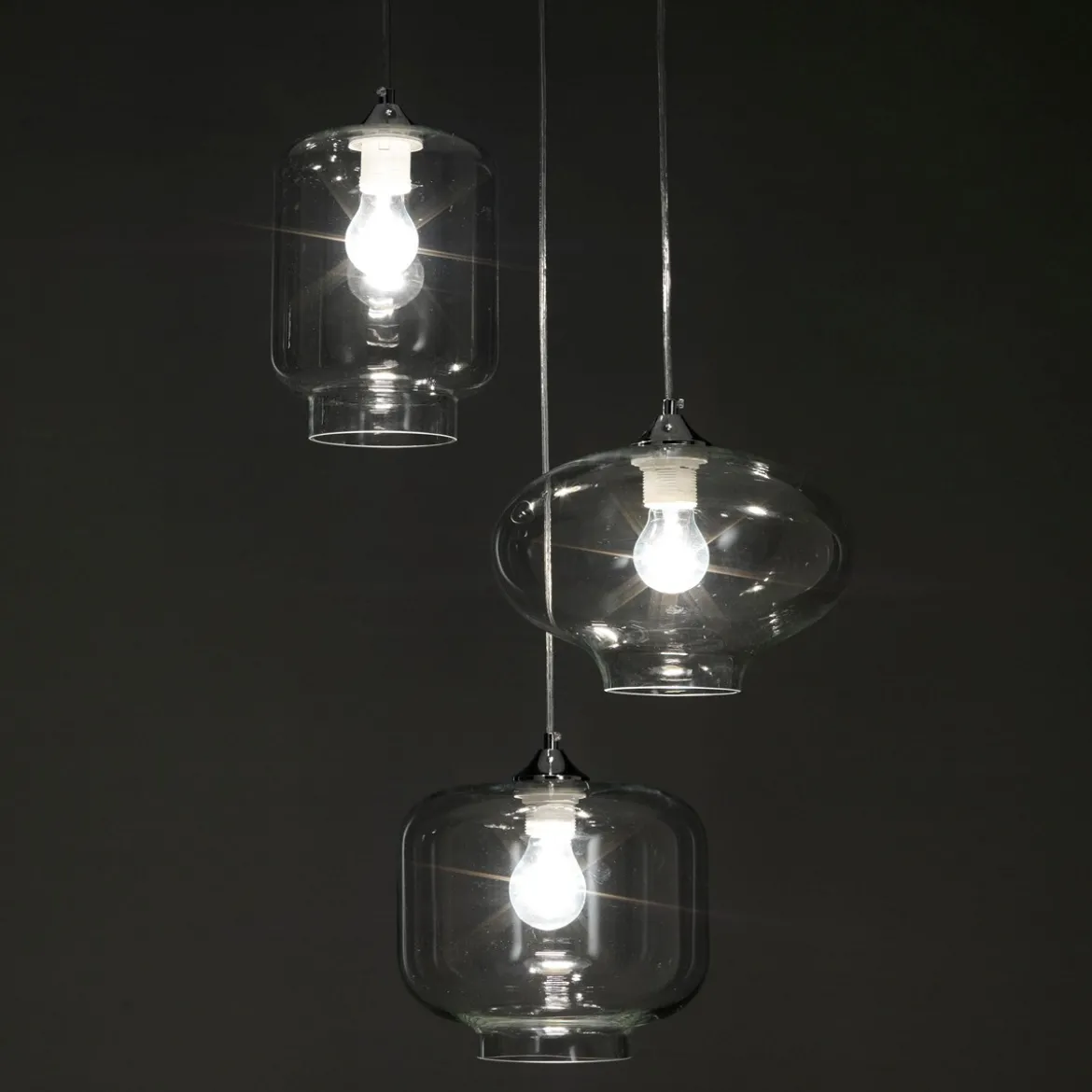 Saky clear lampadario 3 luci in vetro trasparente h126 d47 cm