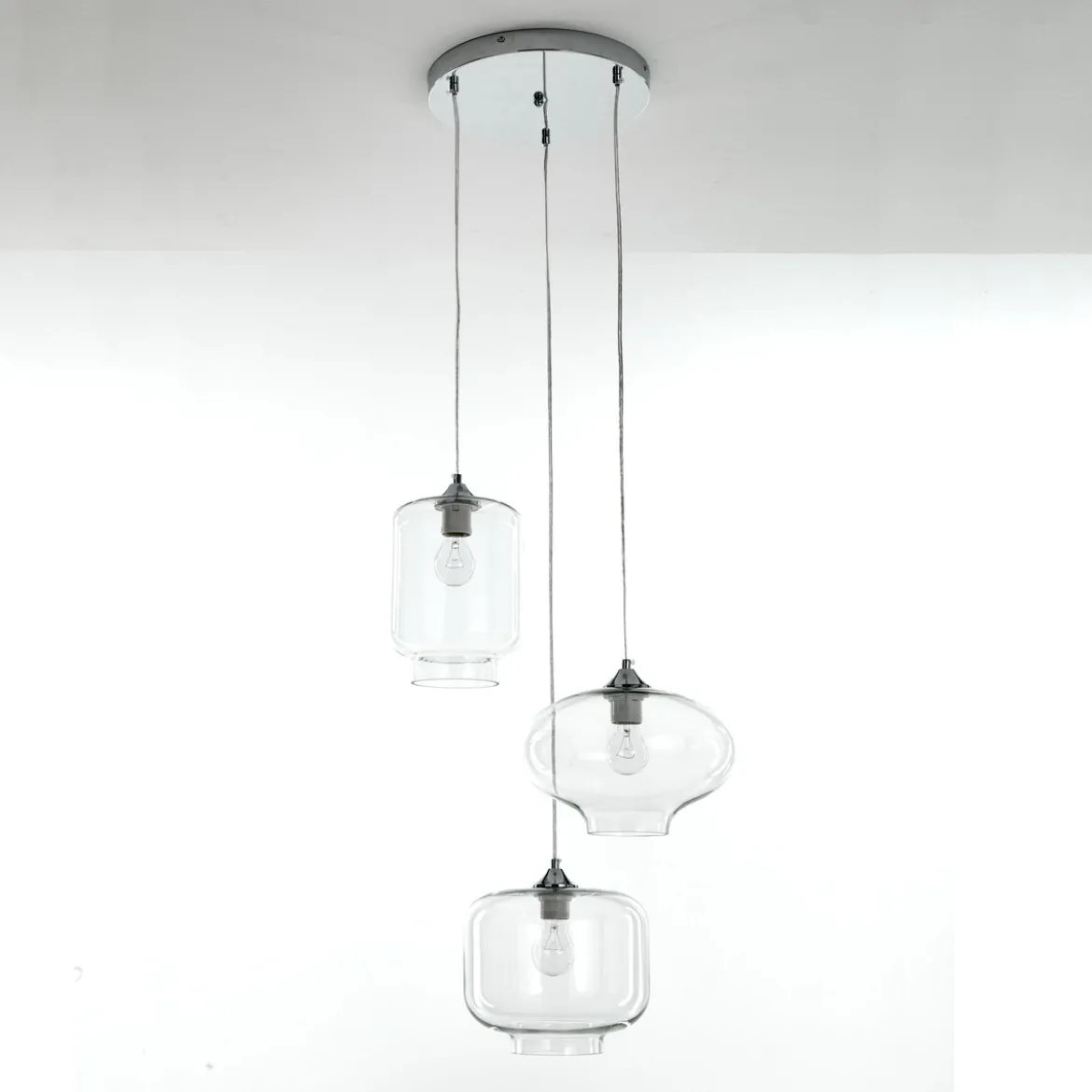Saky clear lampadario 3 luci in vetro trasparente h126 d47 cm