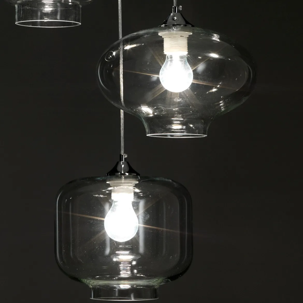 Saky clear lampadario 3 luci in vetro trasparente h126 d47 cm