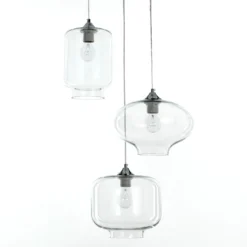 Saky clear lampadario 3 luci in vetro trasparente h126 d47 cm