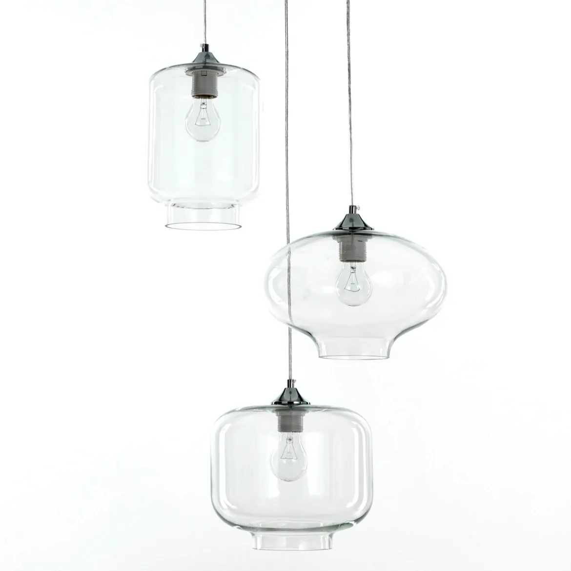 Saky clear lampadario 3 luci in vetro trasparente h126 d47 cm