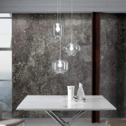Saky clear lampadario 3 luci in vetro trasparente h126 d47 cm