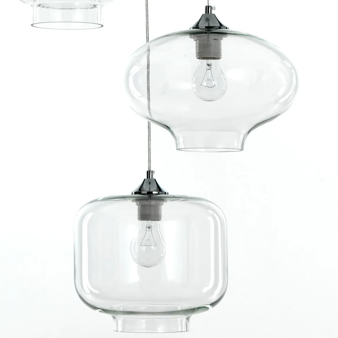 Saky clear lampadario 3 luci in vetro trasparente h126 d47 cm