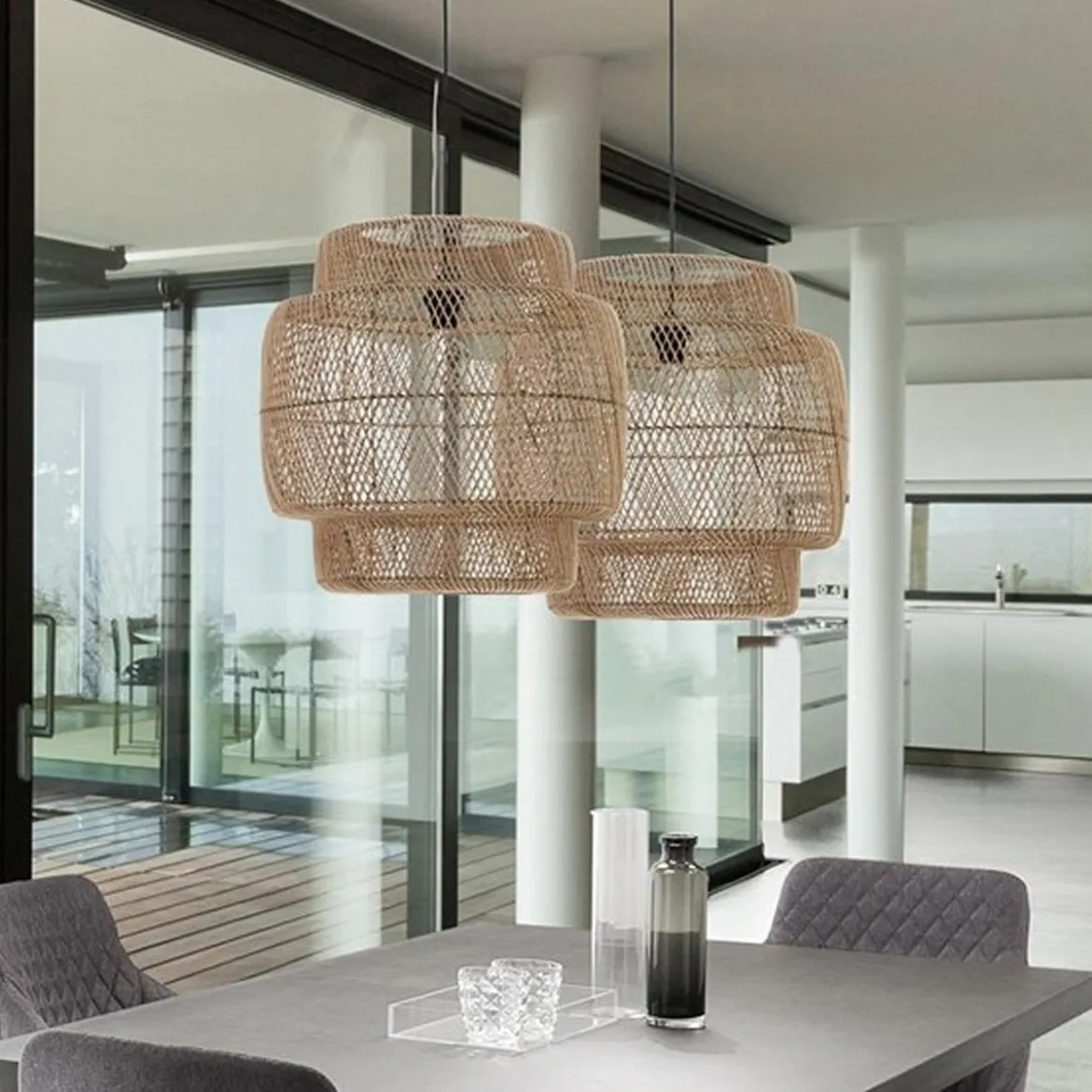 Sanat lampadario da interno/esterno in rattan colore naturale d50xh50 cm
