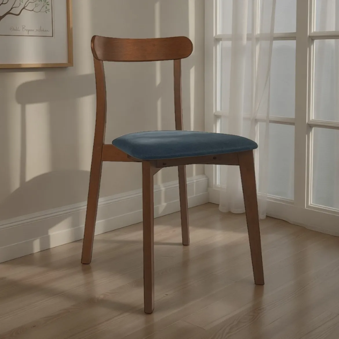Sedia AMBRA DARK WOOD legno massello tinto finitura Noce scuro seduta Tessuto Grigio scuro seduta H47 L45 P41
