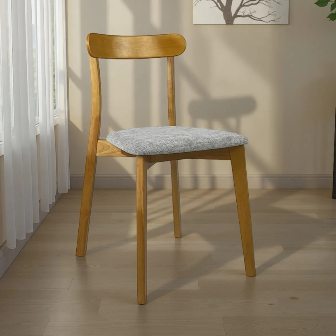 Sedia AMBRA WOOD Legno massello tinto finitura Rovere seduta Tessuto Grigio scuro seduta H47 L45 P41