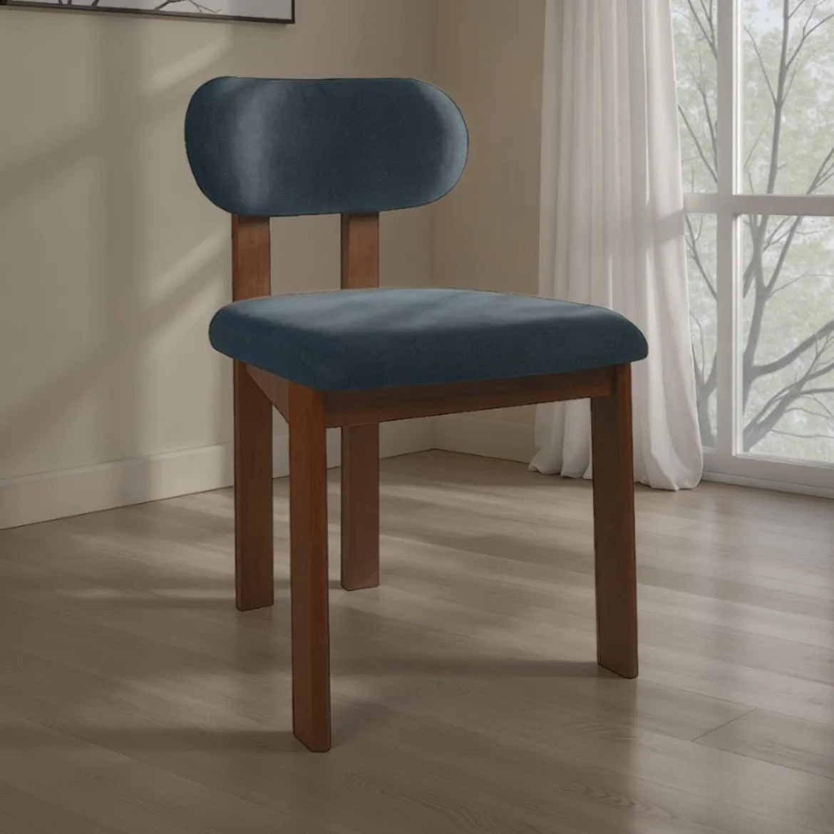 Sedia TRIPOD DARK WOOD legno massello tinto finitura Rovere seduta Tessuto Grigio scuro seduta H49 L50 P48
