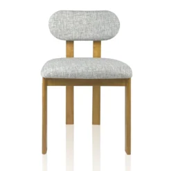 Sedia TRIPOD WOOD legno massello tinto finitura Rovere seduta Tessuto Grigio scuro seduta H49 L50 P48