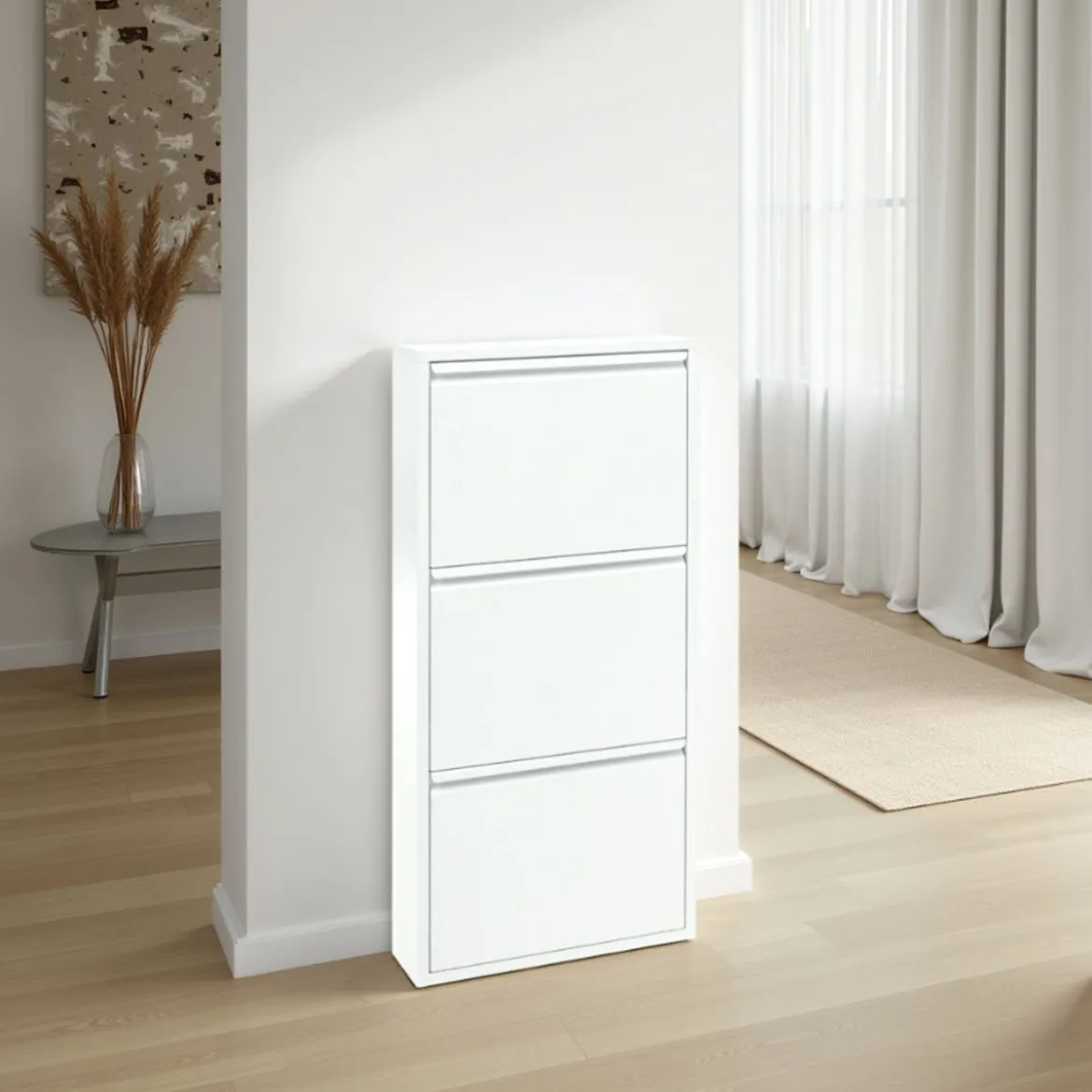 Sendy white scarpiera a parete 3/a 3 ante in metallo bianco goffrato 50x13.5xh103 cm