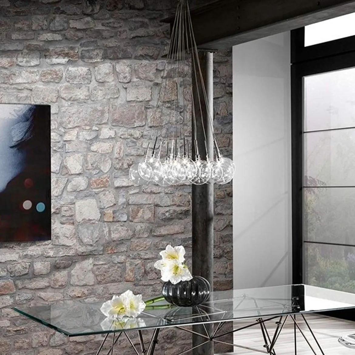 Sfere big lampadario con sfere in vetro trasparente d60 h80 cm