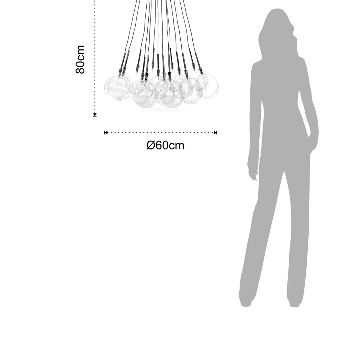 Sfere big lampadario con sfere in vetro trasparente d60 h80 cm