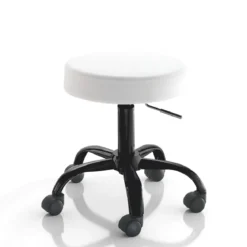 Sgabello TIZIO WHITE EVO girevole regolabile seduta imbottita pelle sintetica bianca base metallo nero h46/60 ø50