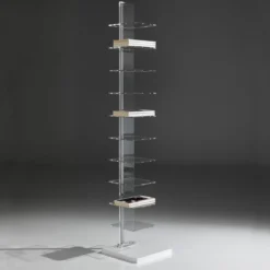 Sheer libreria a colonna 10 ripiani in acrilico trasparente e metallo cromato 30x30xh148 cm
