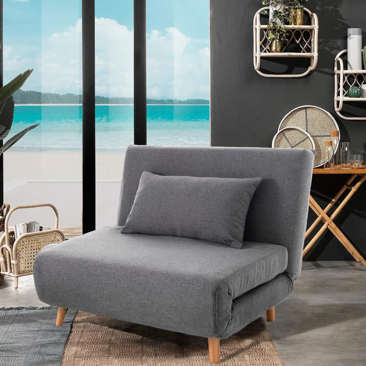 Shift grey poltrona letto tessuto grigio cm l100 p85 h80 letto cm l100 p190 h27