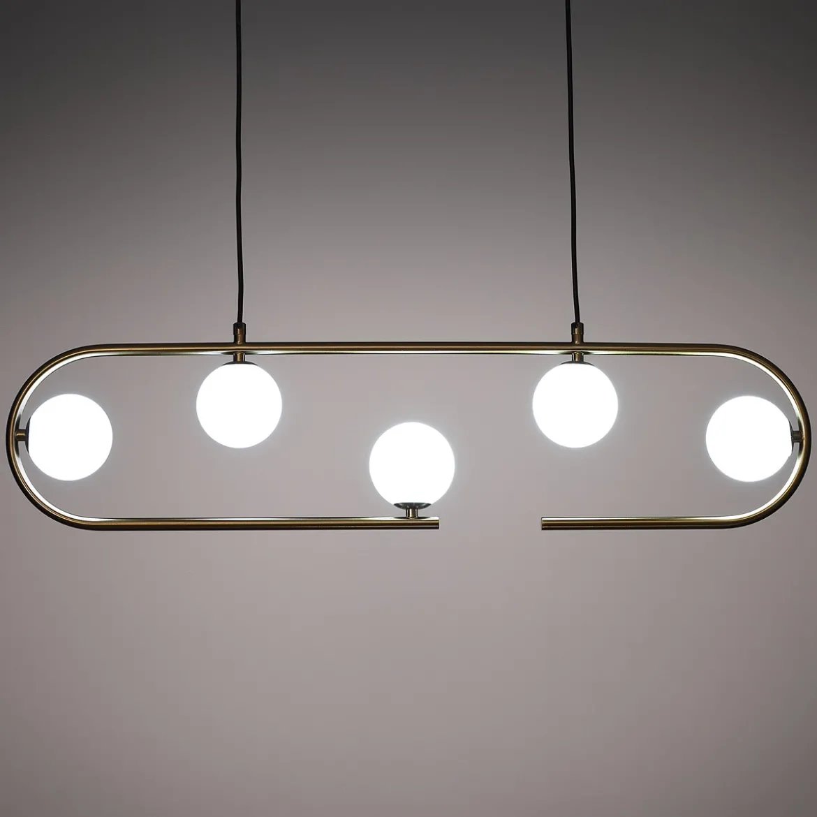 Show lampadario in acciaio ottone opaco e vetro bianco opaco 86x9.5xh22 cm