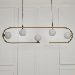 Show lampadario in acciaio ottone opaco e vetro bianco opaco 86x9.5xh22 cm