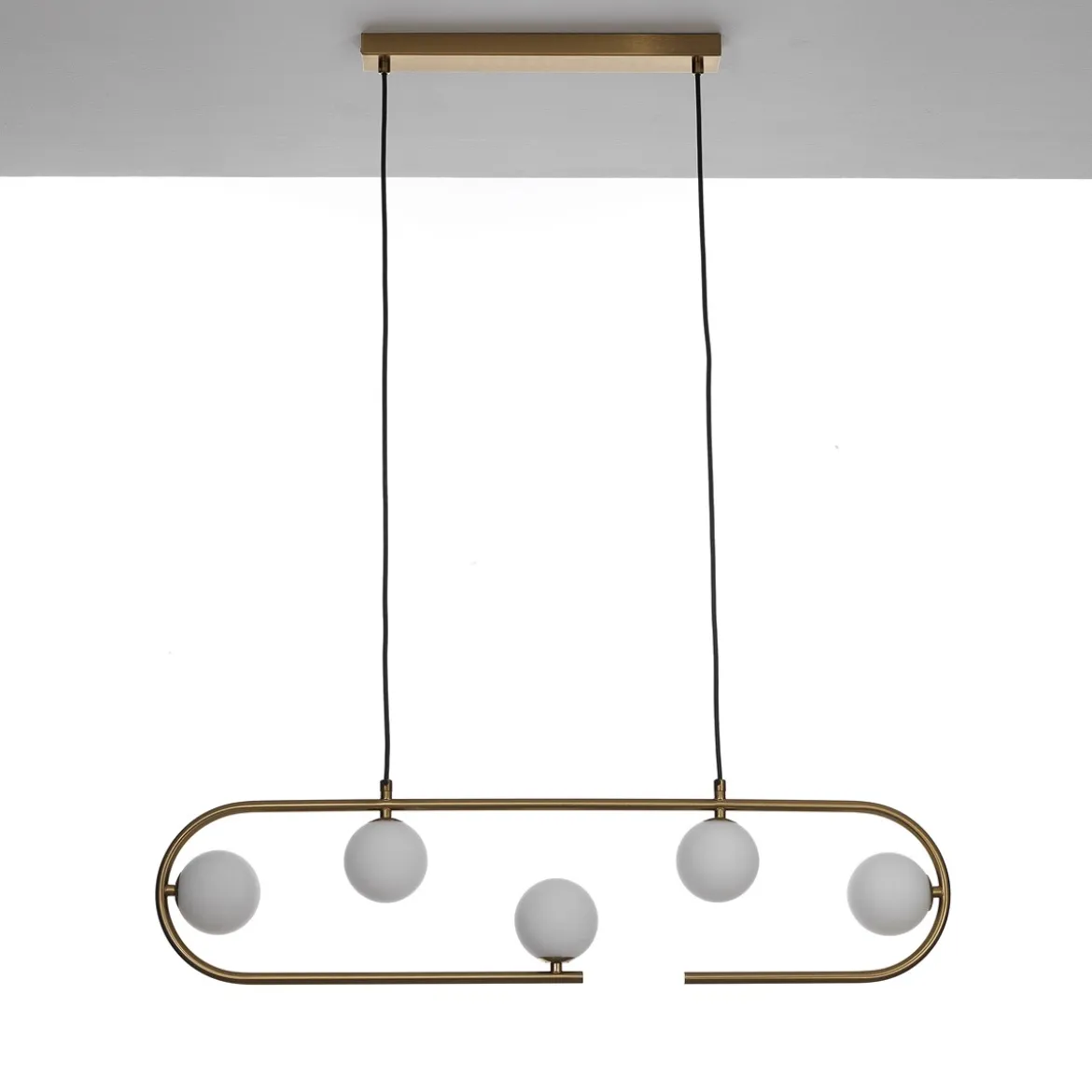 Show lampadario in acciaio ottone opaco e vetro bianco opaco 86x9.5xh22 cm